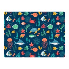 Variety Of Fish Illustration Turtle Jellyfish Art Texture Two Sides Premium Plush Fleece Blanket (mini) by Grandong