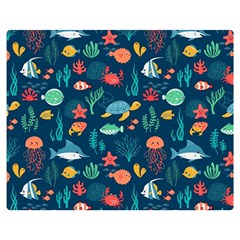 Variety Of Fish Illustration Turtle Jellyfish Art Texture Premium Plush Fleece Blanket (medium)