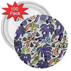 Purple Orange Green Blue Cartoon 3  Buttons (100 Pack)  by Grandong