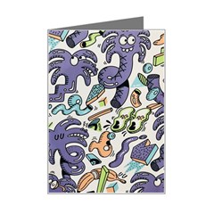 Purple Orange Green Blue Cartoon Mini Greeting Card by Grandong