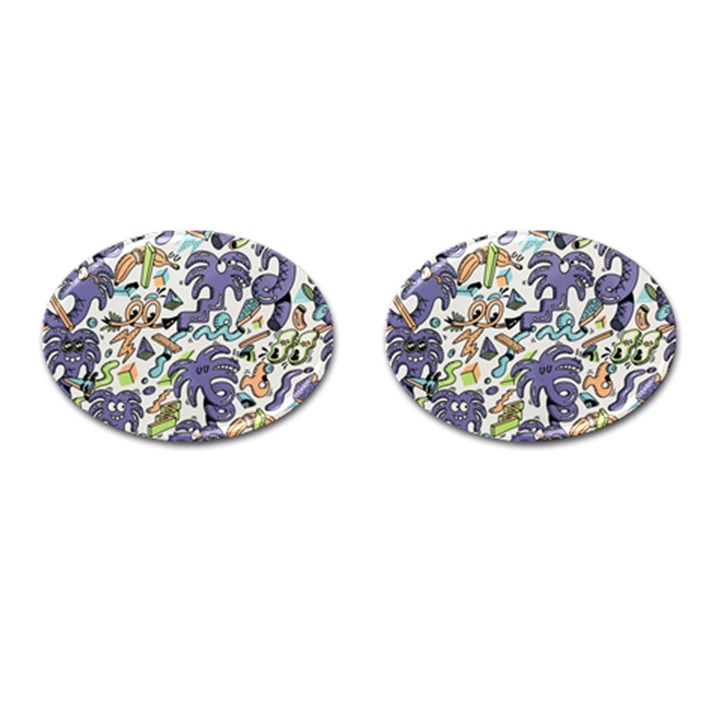 Purple Orange Green Blue Cartoon Cufflinks (Oval)