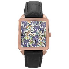 Purple Orange Green Blue Cartoon Rose Gold Leather Watch  by Grandong