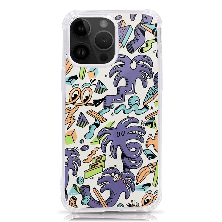 Purple Orange Green Blue Cartoon iPhone 14 Pro Max TPU UV Print Case