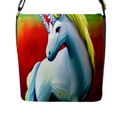 Unicorn Design Flap Closure Messenger Bag (l)