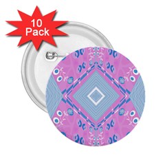 Bohemian Chintz Illustration Pink Blue White 2 25  Buttons (10 Pack)  by Mazipoodles