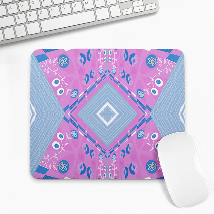 Bohemian Chintz Illustration Pink Blue White Large Mousepad