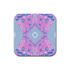 Bohemian Chintz Illustration Pink Blue White Rubber Coaster (square) by Mazipoodles