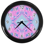 Bohemian Chintz Illustration Pink Blue White Wall Clock (Black) Front