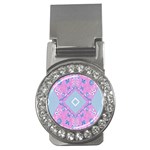 Bohemian Chintz Illustration Pink Blue White Money Clips (CZ)  Front