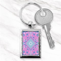 Bohemian Chintz Illustration Pink Blue White Key Chain (rectangle) by Mazipoodles