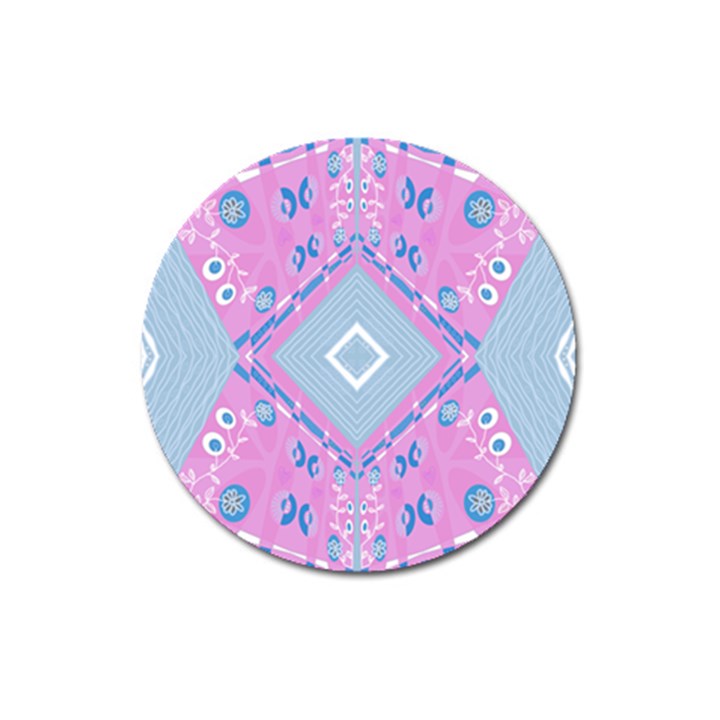 Bohemian Chintz Illustration Pink Blue White Magnet 3  (Round)