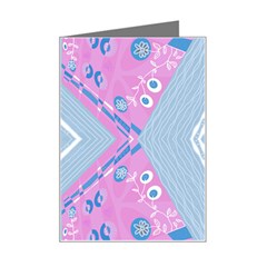 Bohemian Chintz Illustration Pink Blue White Mini Greeting Card by Mazipoodles