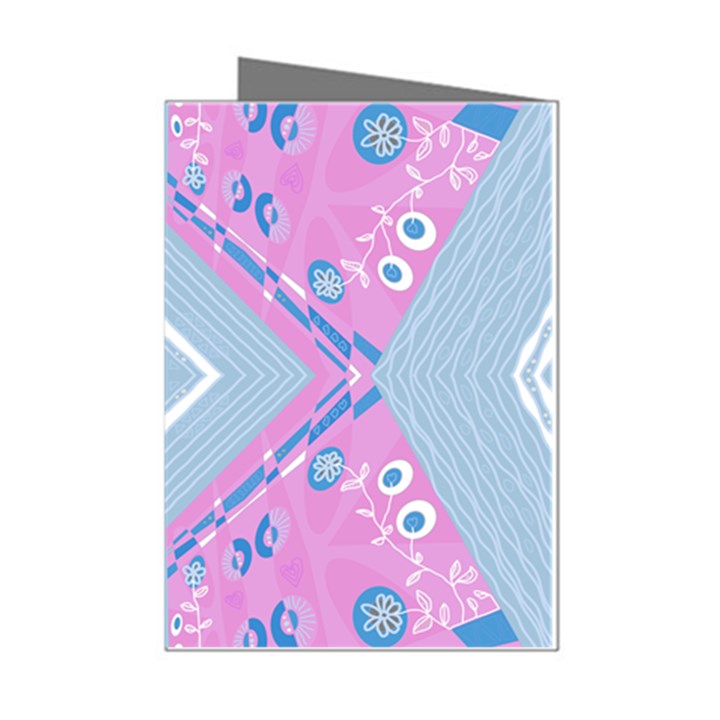 Bohemian Chintz Illustration Pink Blue White Mini Greeting Cards (Pkg of 8)