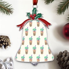 Cute Boba Metal Holly Leaf Bell Ornament