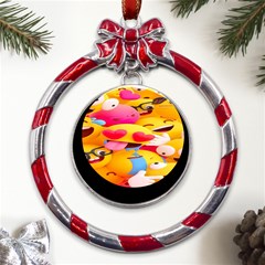 Wallpaper Emoji Metal Red Ribbon Round Ornament