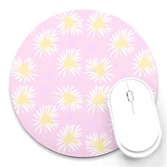 Mazipoodles Bold Daisies Pink Round Mousepad by Mazipoodles