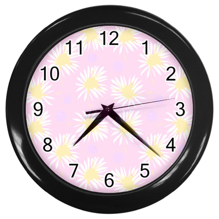 Mazipoodles Bold Daisies Pink Wall Clock (Black)