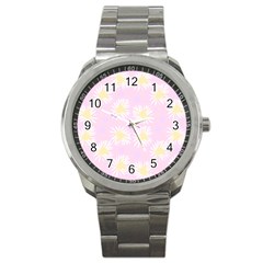 Mazipoodles Bold Daisies Pink Sport Metal Watch by Mazipoodles