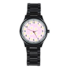 Mazipoodles Bold Daisies Pink Stainless Steel Round Watch by Mazipoodles