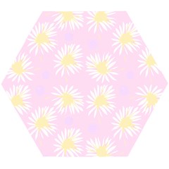 Mazipoodles Bold Daisies Pink Wooden Puzzle Hexagon by Mazipoodles