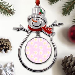 Mazipoodles Bold Daisies Pink Metal Snowman Ornament by Mazipoodles