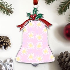 Mazipoodles Bold Daisies Pink Metal Holly Leaf Bell Ornament by Mazipoodles