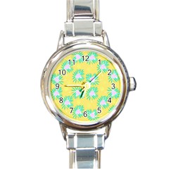 Mazipoodles Bold Daises Yellow Round Italian Charm Watch by Mazipoodles