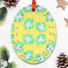 Mazipoodles Bold Daises Yellow Oval Filigree Ornament (two Sides) by Mazipoodles