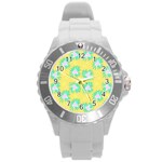 Mazipoodles Bold Daises Yellow Round Plastic Sport Watch (L) Front