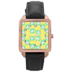 Mazipoodles Bold Daises Yellow Rose Gold Leather Watch  by Mazipoodles