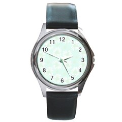 Mazipoodles Bold Daisies Spearmint Round Metal Watch by Mazipoodles