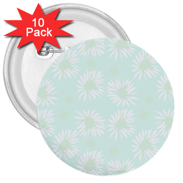 Mazipoodles Bold Daisies Spearmint 3  Buttons (10 pack) 