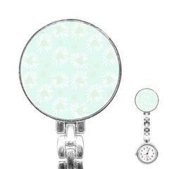 Mazipoodles Bold Daisies Spearmint Stainless Steel Nurses Watch by Mazipoodles