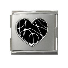 Mazipoodles Neuro Art - Black White Mega Link Heart Italian Charm (18mm)