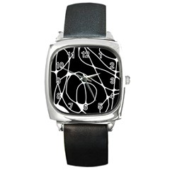 Mazipoodles Neuro Art - Black White Square Metal Watch by Mazipoodles