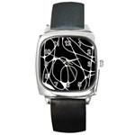 Mazipoodles Neuro Art - Black White Square Metal Watch Front