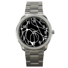 Mazipoodles Neuro Art - Black White Sport Metal Watch by Mazipoodles