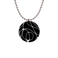 Mazipoodles Neuro Art - Black White 1  Button Necklace by Mazipoodles