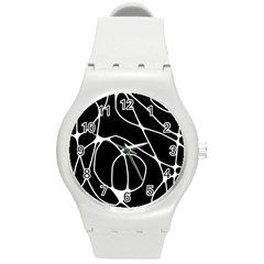 Mazipoodles Neuro Art - Black White Round Plastic Sport Watch (m) by Mazipoodles