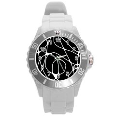 Mazipoodles Neuro Art - Black White Round Plastic Sport Watch (l) by Mazipoodles