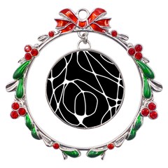 Mazipoodles Neuro Art - Black White Metal X mas Wreath Ribbon Ornament by Mazipoodles