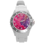 Fuchsia flow Round Plastic Sport Watch (L) Front