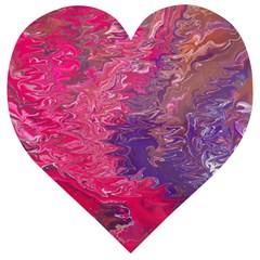 Fuchsia Flow Wooden Puzzle Heart by kaleidomarblingart