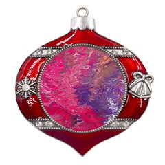 Fuchsia Flow Metal Snowflake And Bell Red Ornament by kaleidomarblingart