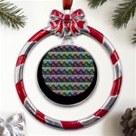 Inspirational Think Big Concept Pattern Metal Red Ribbon Round Ornament Front