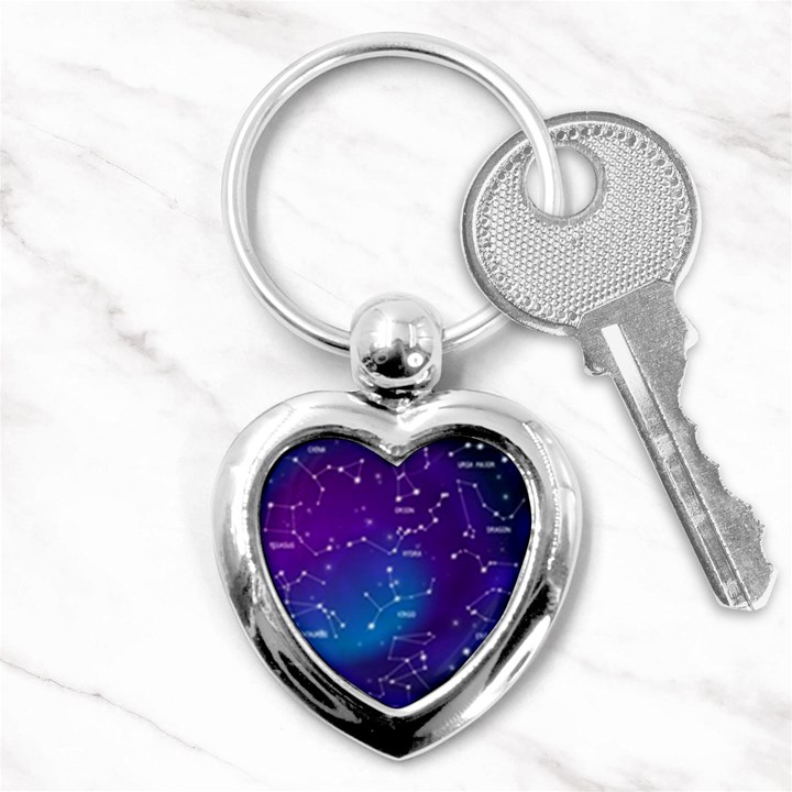 Realistic Night Sky With Constellations Key Chain (Heart)