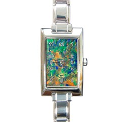 Blue on green flow Rectangle Italian Charm Watch