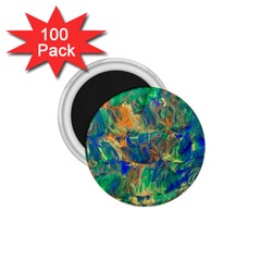 Blue On Green Flow 1 75  Magnets (100 Pack)  by kaleidomarblingart