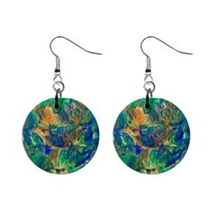 Blue On Green Flow Mini Button Earrings by kaleidomarblingart