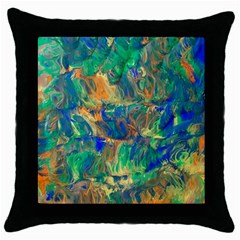 Blue On Green Flow Throw Pillow Case (black) by kaleidomarblingart